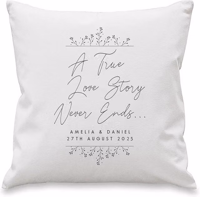 Personalised Memento Company True Love Story White Square Cushion, W/D/H: 40 x 40 x 40 cm