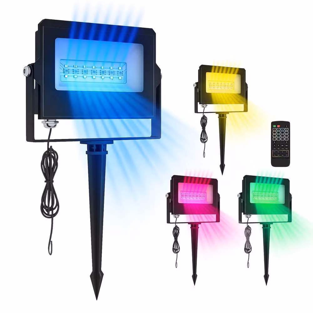 OUTSUNNY 32W LED Outdoor Floodlight with Remote Control and UK Plug, Black – 2