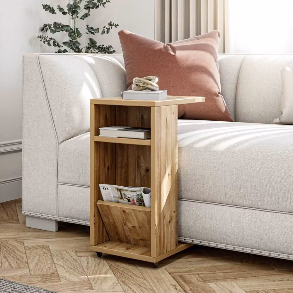 CALICOSY FLINTA Rolling Storage Shelf in Light Oak, Height: 63 cm, Width: 40 cm, Depth: 30 cm – 2