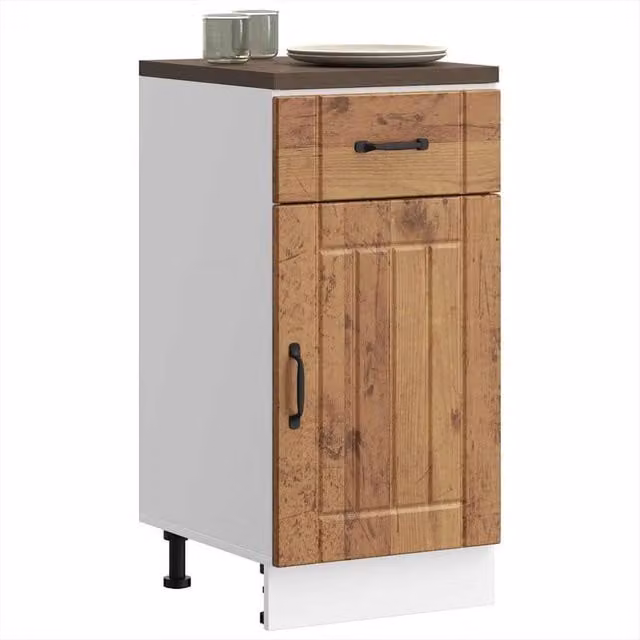 Berkfield Home Lucca Kitchen Base Cabinet in Old Wood Brown, W/D/H: 81.5 x 40.0 x 46.0 cm