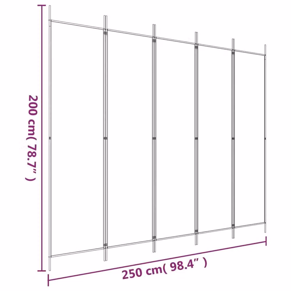 Berkfield Home 5-Panel Fabric Room Divider, Black, W: 250 cm, H: 200 cm – 4
