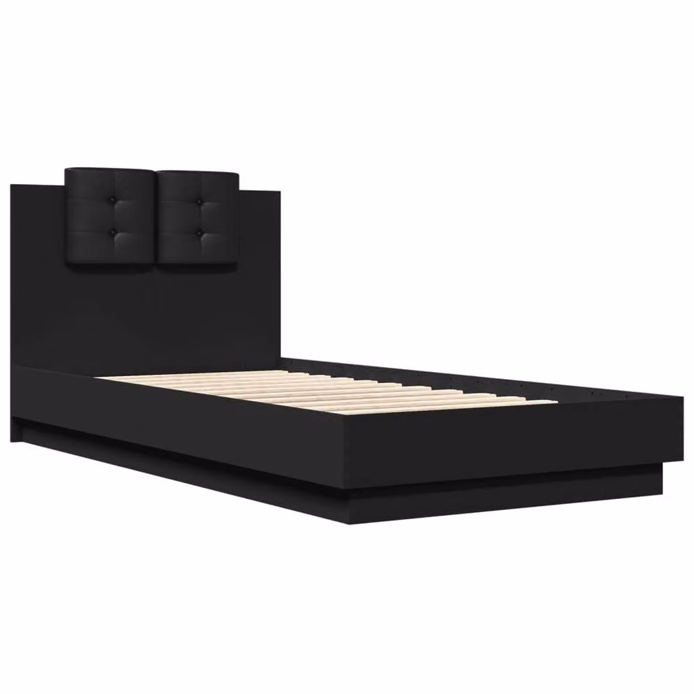 Berkfield Home Modern Small Single Bed Frame in Black with LED Under-Bed Lighting and USB Charging Port, W: 75 cm, L: 190 cm – 3