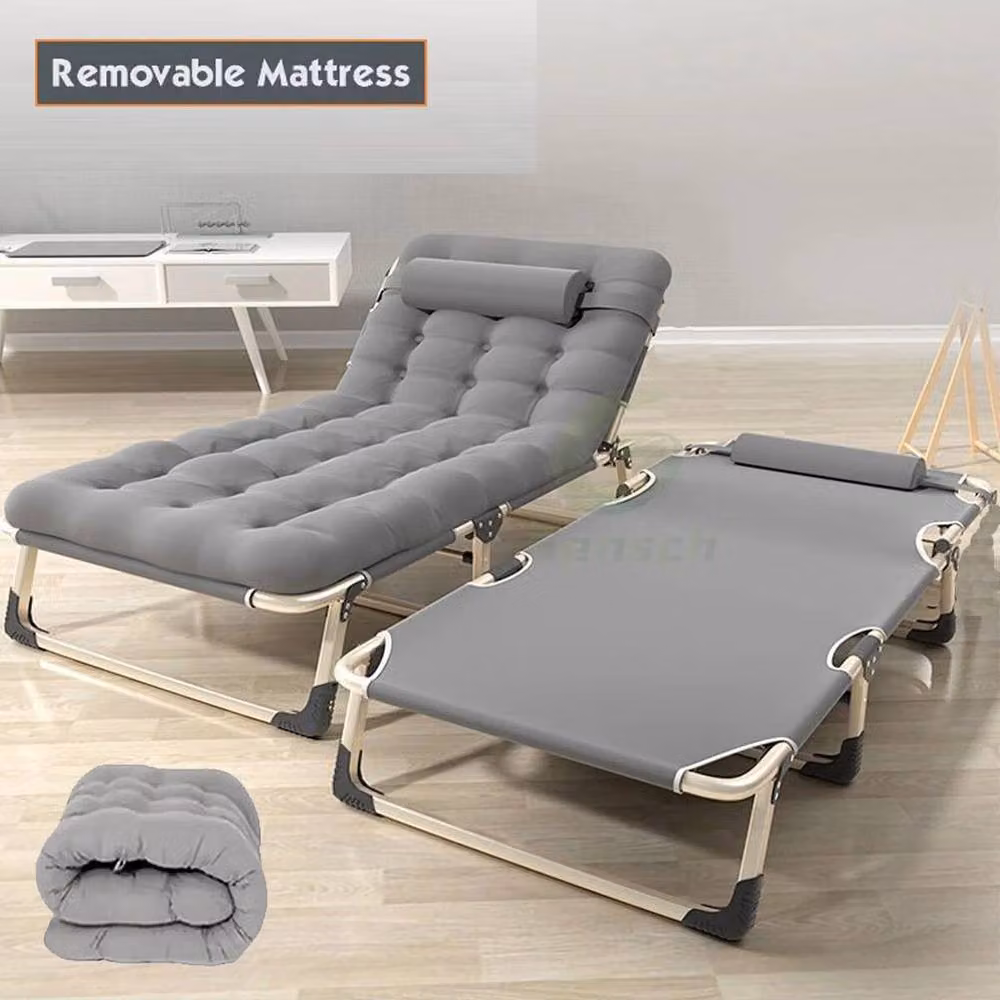 PAWNORA Grey Reclining Sun Lounger Folding Garden Chair with Adjustable Headrest – 2