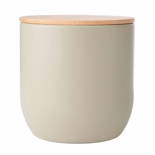 KitchenCraft Idilica Airtight Stoneware Kitchen Canister with Wooden Lid, Putty Grey, W/D/H: 12 x 12 x 12 cm – 1