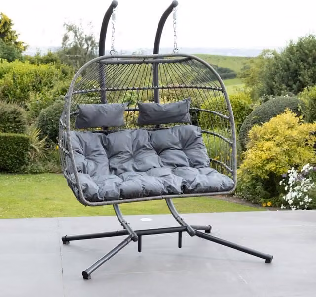 Artemis Home Modern Double Garden Swing Seat in Grey with Weatherproof Microfibre Cushions