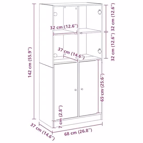 vidaXL Modern Highboard with Hinged Doors in Artisan Oak and Black, W/D/H: 68 x 37 x 142 cm – 3