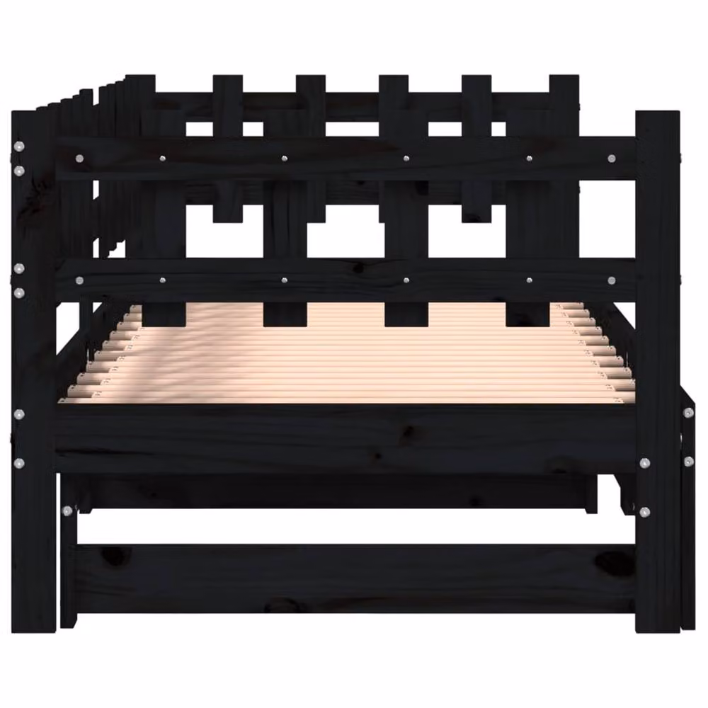 Berkfield Home Black Solid Wood Pine Pull-out Day Bed W/D/H: 193.5 x 90 x 68.5 cm – 4