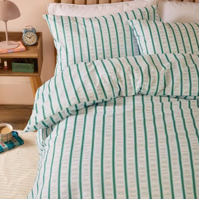 Make It A Home Hettie Soft Touch Striped Duvet Cover Set, Blue, W: 90 cm, L: 200 cm