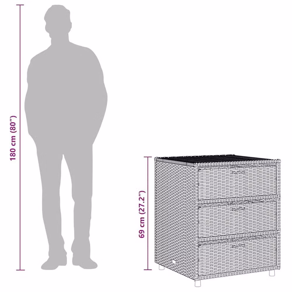 Berkfield Home Garden Storage Cabinet in Black Poly Rattan and Steel, W/D/H: 55 x 59 x 69 cm – 6