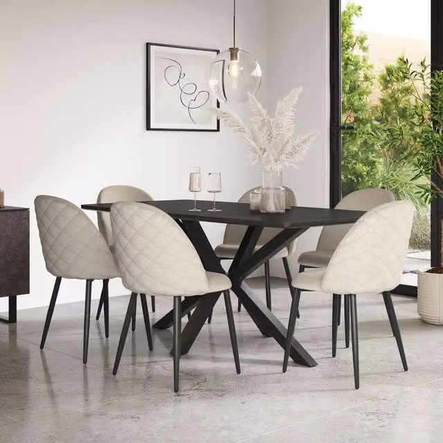 More4Homes Juno Concrete Ceramic Rectangular Dining Table and 8 Raye Velvet Chairs in Beige and Black – 1