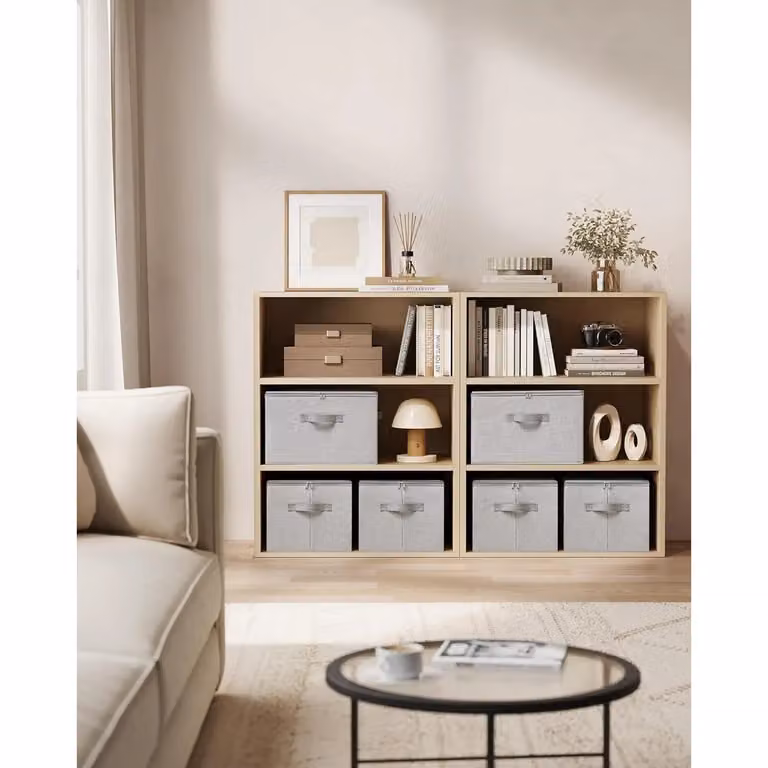 SONGMICS Three Piece Fabric Storage Box Set with Lids and Handles in Grey