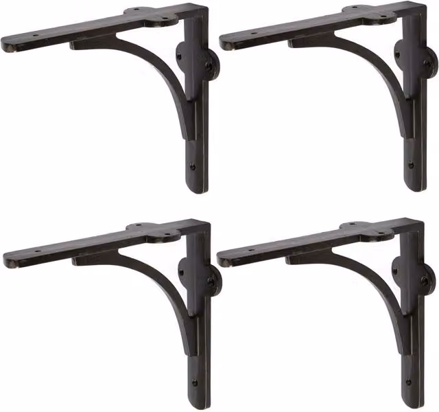 Hammer and Tongs Curved Iron Shelf Bracket, Matt Black, Pack of 4, Diameter: 150 mm