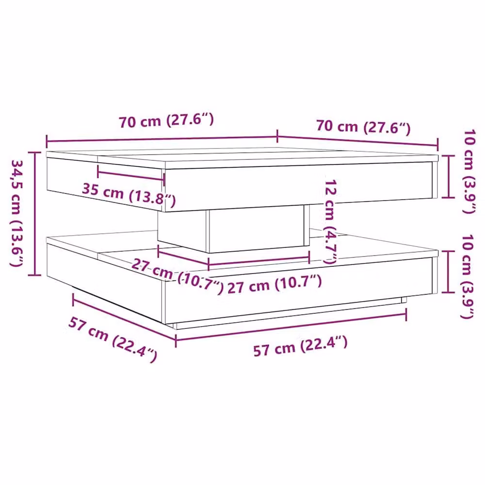 Berkfield Home Modern Rotating Square Coffee Table in Black, W/D/H: 70 x 70 x 34.5 cm – 5