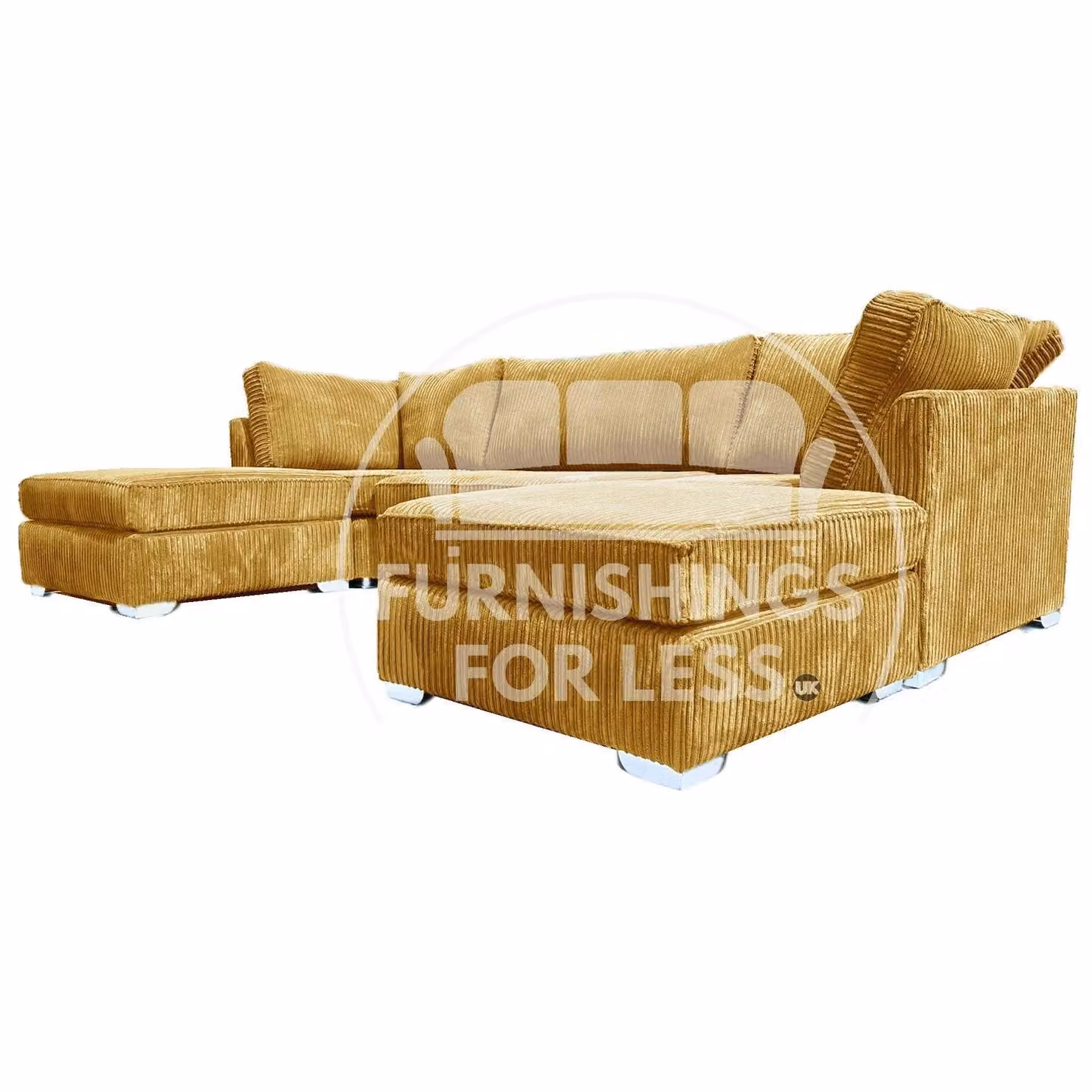 Furnishings For Less UK Bishop U-Shaped 5 Seater Large Sofa in Mustard Yellow Jumbo Cord Fabric with Matching Ottoman and Scatter Cushions – 3