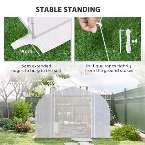 Outsunny White Walk-in Polytunnel Greenhouse with Mesh Windows, W/D/H: 6 x 3 x 2 m – 6