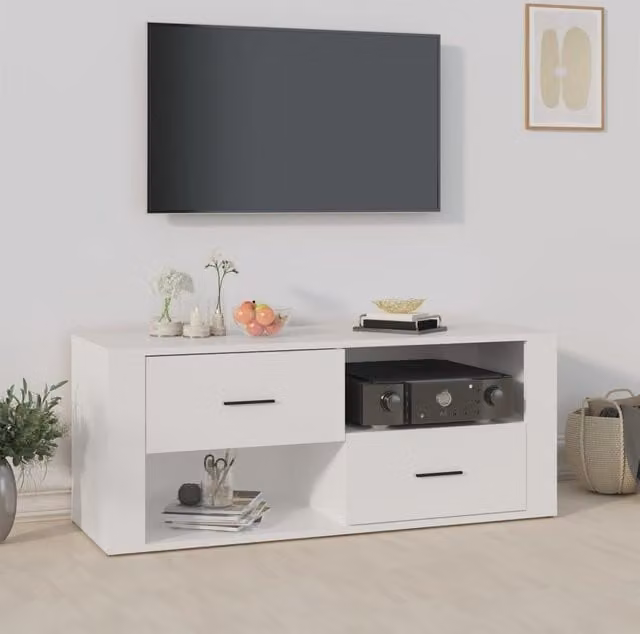 Berkfield Home White TV Cabinet in MDF, W/D/H: 100 x 35 x 40 cm
