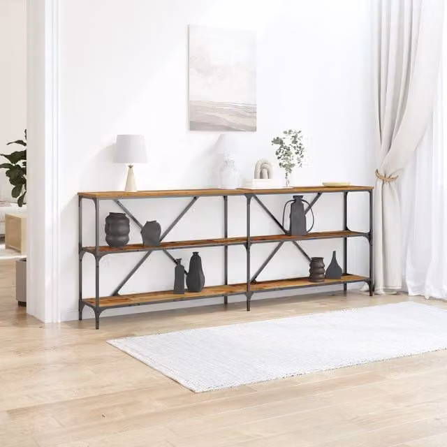 Berkfield Home Industrial Console Table in Brown and Black, W/D/H: 200 x 30 x 75 cm