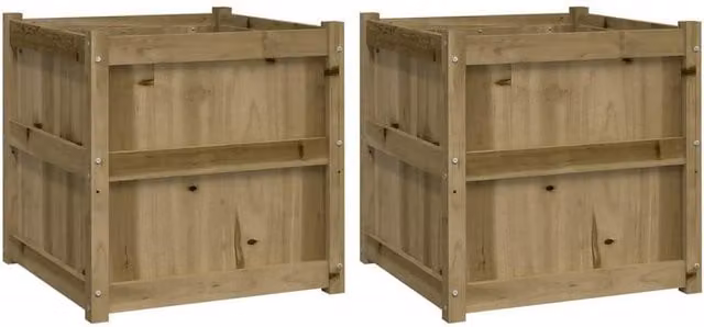 Berkfield Home Garden Impregnated Pine Wood Planter Tub Set of 2 in Brown