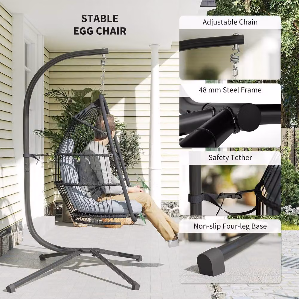 ERGOVEXA Rattan Hanging Egg Chair with Stand in Dark Grey – 7