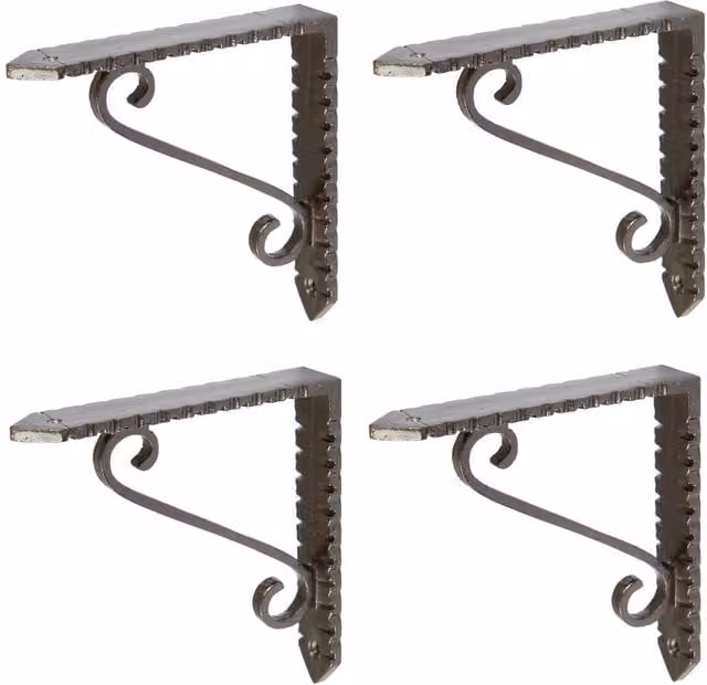 Hammer and Tongs Notched Scroll Iron Shelf Brackets, Pack of 4, Black/Grey, Diameter: 105 mm