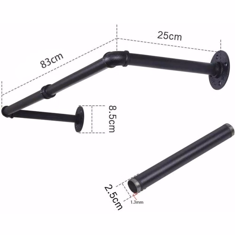 Kelvenix Industrial Pipe Wall Mount Clothes Rail Rack in Black, Width: 83 cm – 2