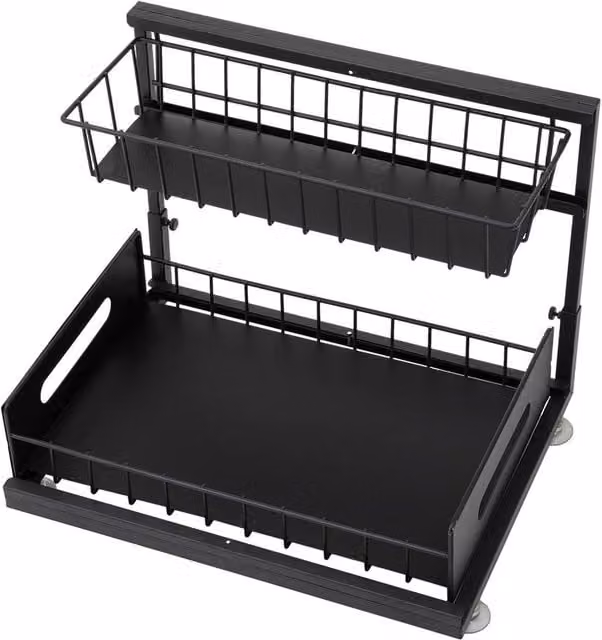 Garden Sanctuary Metal 2-Tier Under Sink Sliding Organizer in Black, W: 37.5 cm, D: 36.5 cm – 1