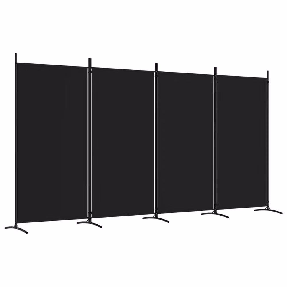 Berkfield Home 4-Panel Room Divider in Black Fabric and Metal, W: 346 cm, H: 180 cm – 3