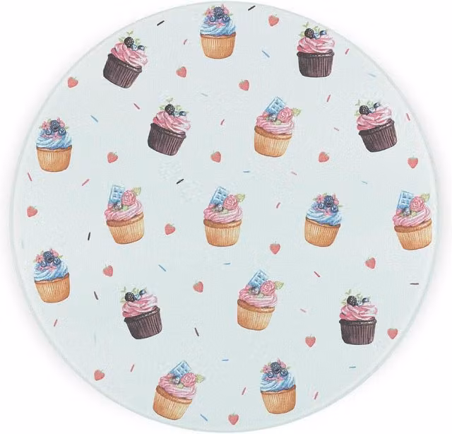 Purely Home Indulgent Cupcakes Textured Glass Round Trivet in Pink