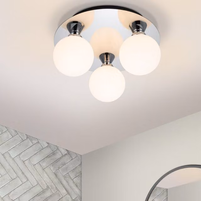 COSYLYTE Bowen 3 Light Glass Ceiling Flush Light for Bathrooms in Chrome