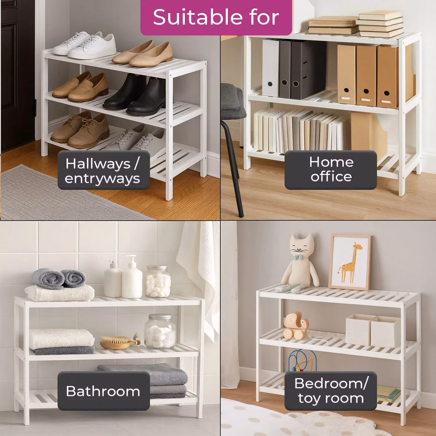 Neo 3 Tier White Bamboo Wooden Shoe Rack – 3