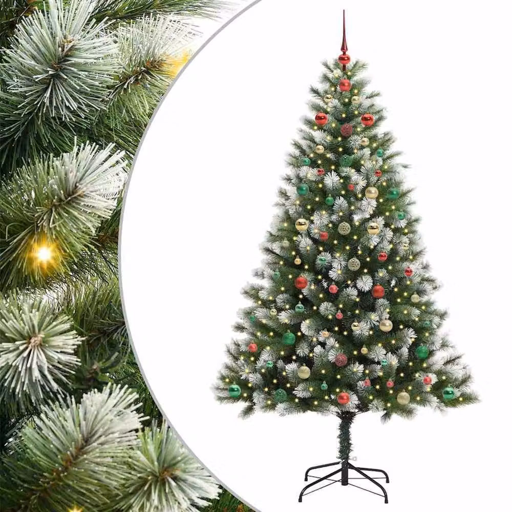 Berkfield Home Artificial Hinged Christmas Tree with Flocked Snow, Green, Height: 180 cm – 2