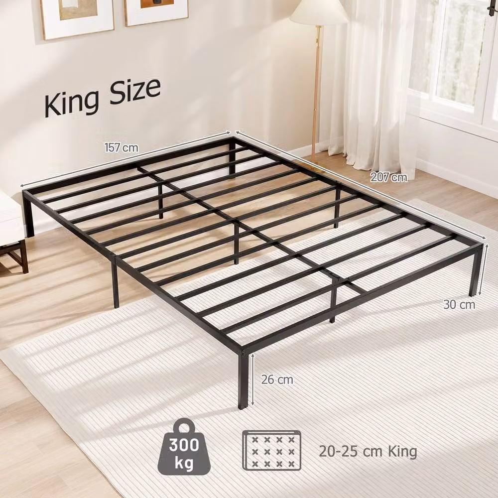 Nordara Heavy Duty Metal Bed Frame with Support Slats, King Size, Black – 2