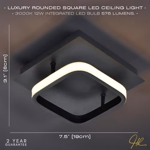 Happy Homewares Modern Square LED Ceiling Light Fitting in Black with 3000K Warm White Light – 4