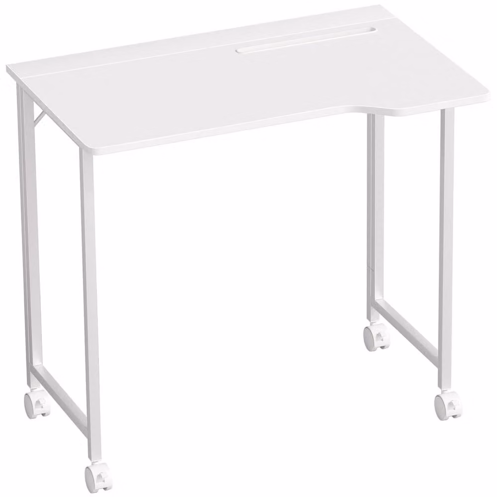 Wyld Haus Veso White Wood Effect Folding Writing Desk with Lockable Castors W/D/H: 80 x 52 x 75 cm – 2