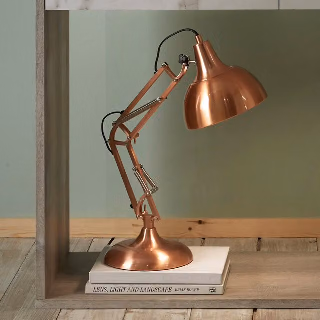 Pacific Lifestyle Adjustable LED Industrial Tabletop Reading Lamp in Copper
