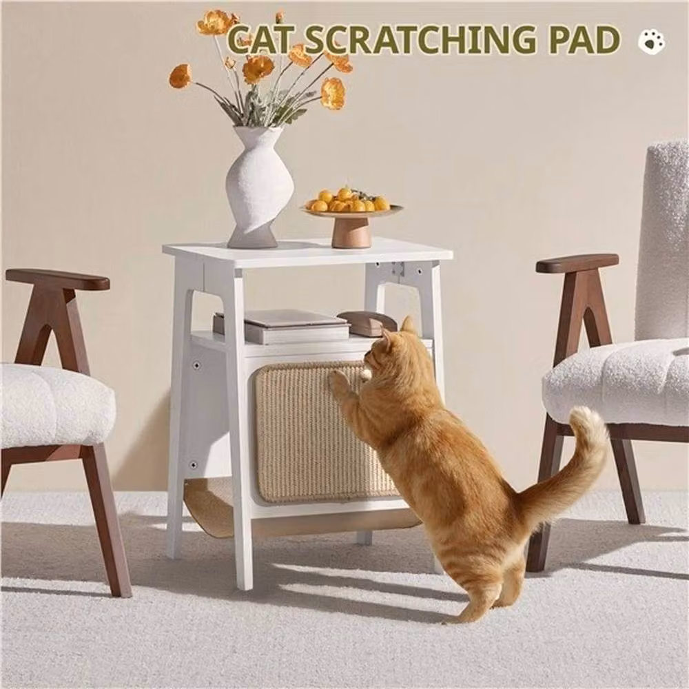 KORVIXA White Wooden End Table with Cat Bed, W/D/H: 100 x 100 x 60 cm – 2