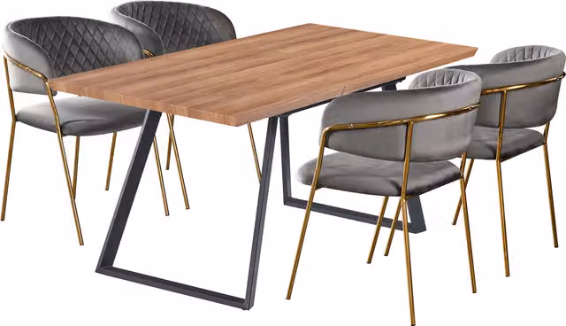 Life Interiors Atarah Toga LUX Modern Dining Set with Rectangular Table and 4 Grey and Gold Chairs