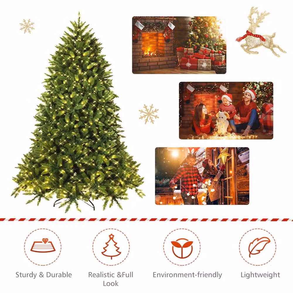 Gymax 180 cm Pre-Lit Green Spruce Christmas Tree with LED Lights – 8