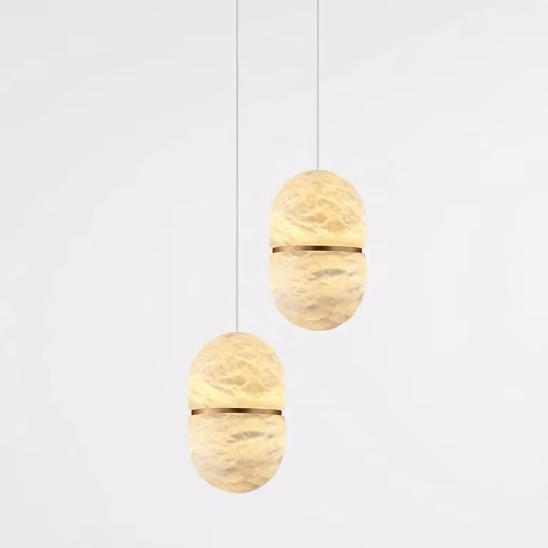 Araco Lumière Frozen Soven Alabaster Pendant Light in White and Gold/Brass