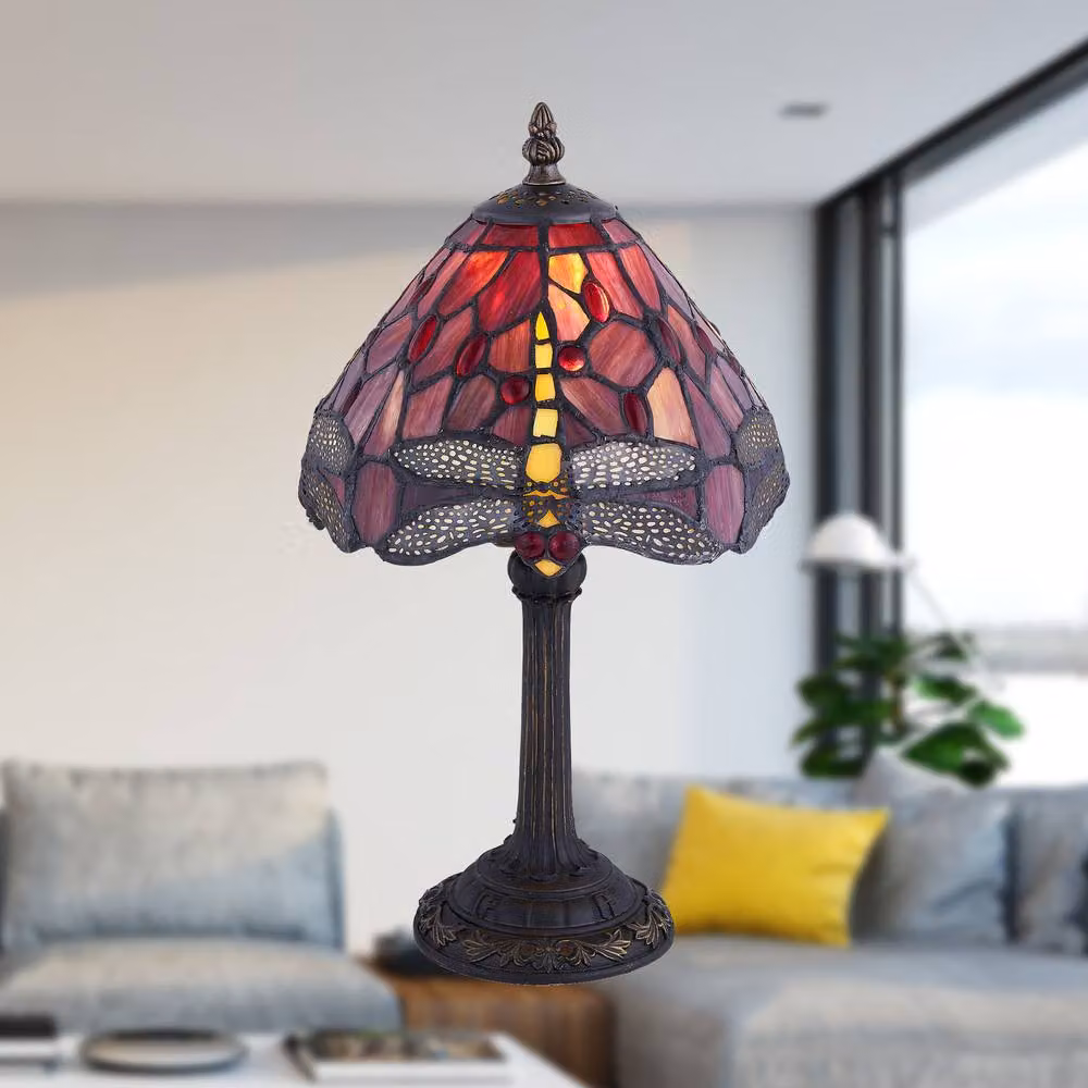 First Choice Lighting Lysa Red Tiffany Dragonfly Glass Table Lamp with Bronze Metal Base, H 37 cm x W 36 cm x D 36 cm – 4