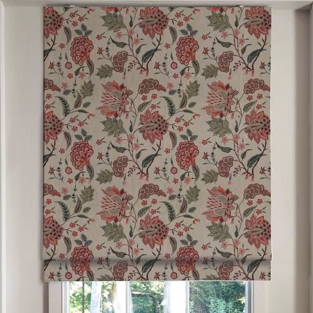 Linda Barker Home Chennai Blackout Made To Measure Roman Blind in Paprika Red and Beige Floral Pattern