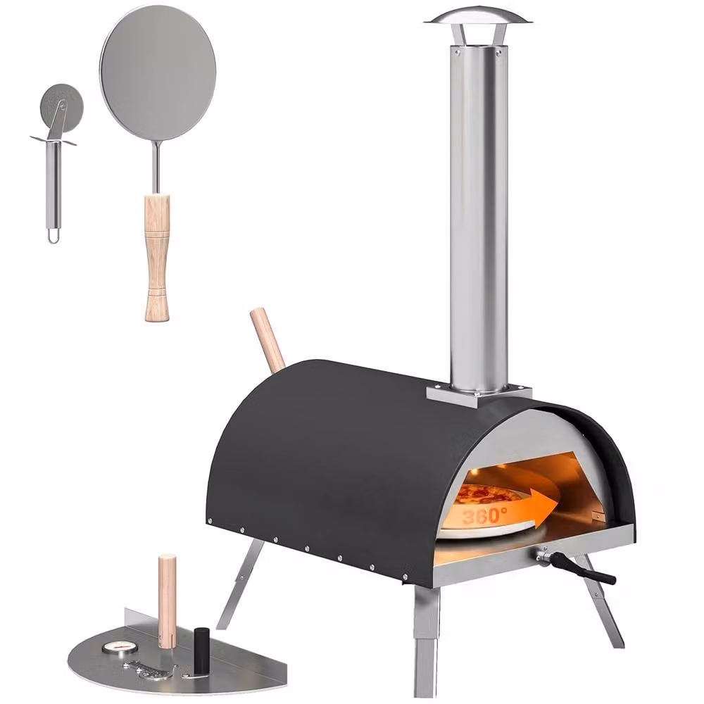 OUTSUNNY Portable Outdoor Pizza Oven with 30.48 cm Rotating Stone in Black – 2