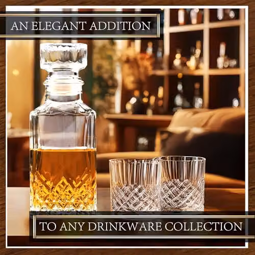 Kimm & Miller Classic Glass Whisky Decanter with Stopper, Transparent Geometric Cut Glass, 0.9 l – 7