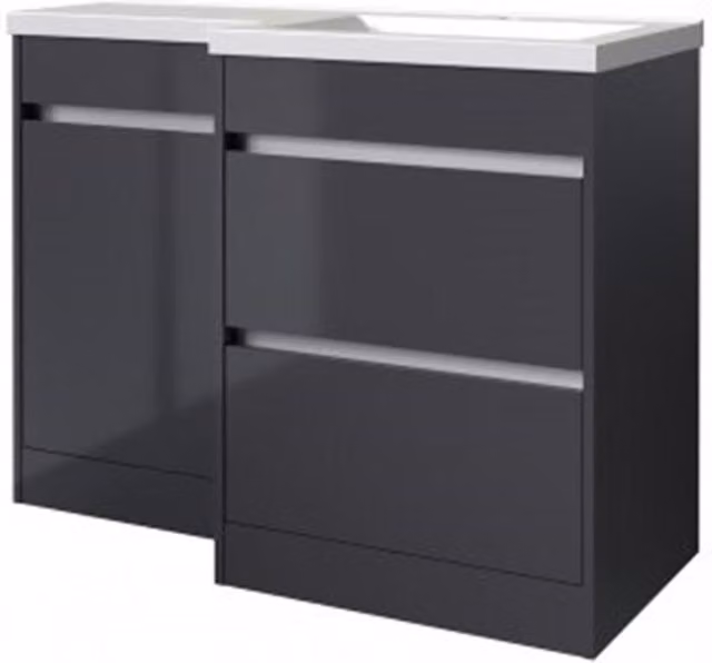 Clifton Grey Gloss Right Hand 2 Drawer Combo Unit with L Shape Basin, Width: 110 cm – 1
