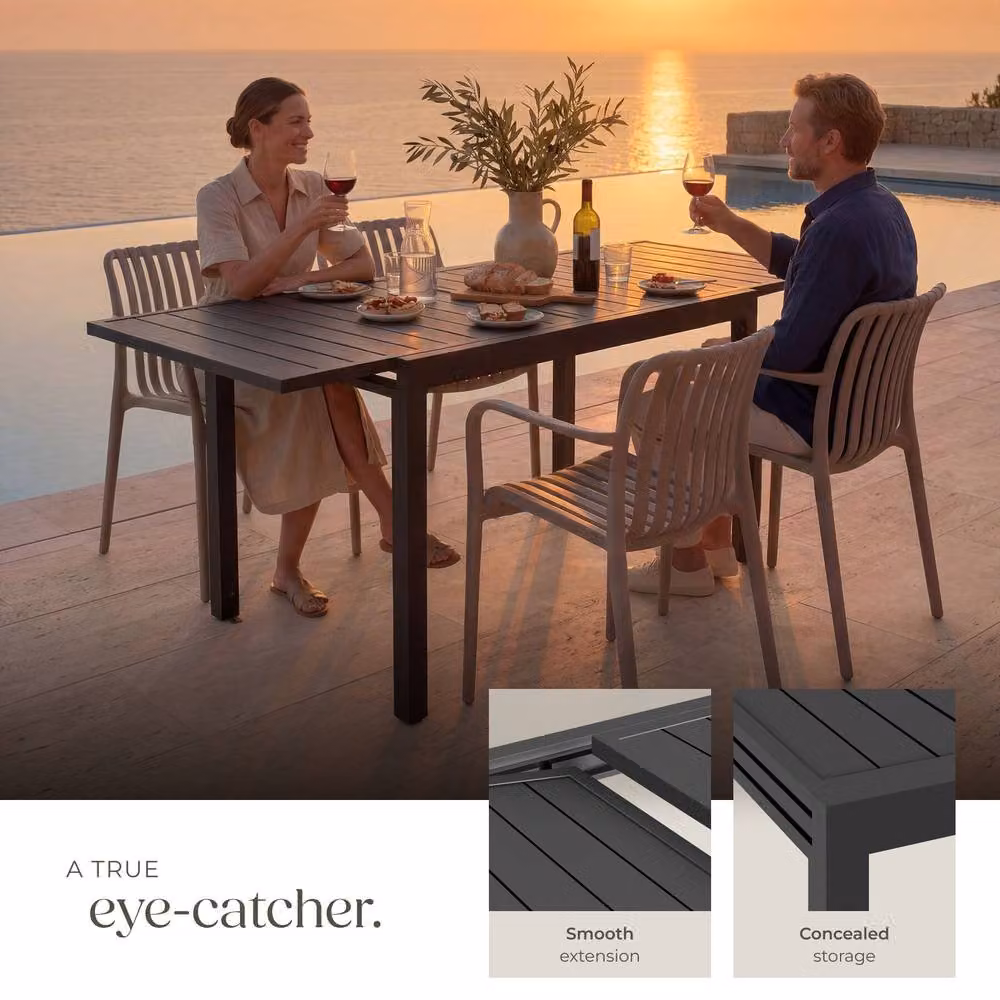 tectake Campos Extendable Aluminium Garden Table in Matt Dark Grey, W/D: 70 x 70 cm – 4