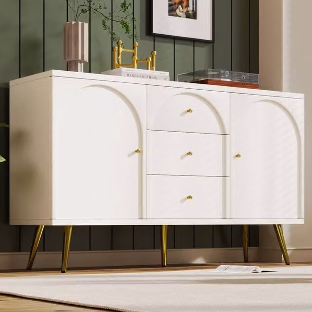STILVORA Sideboard Cabinet with Adjustable Shelf in Cream White and Beige – 1