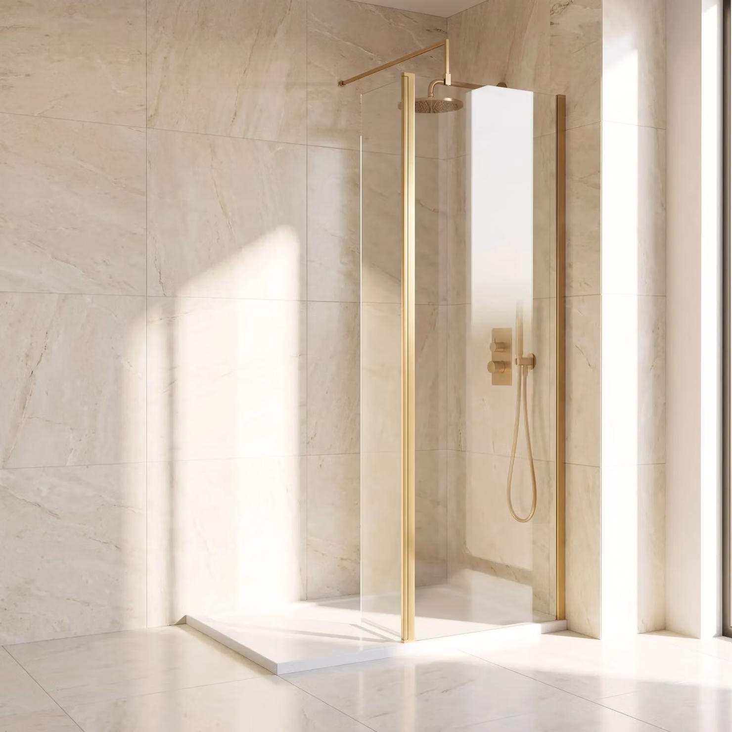 Balterley 8mm Glass Walk-In Wetroom Screen with Return and Tray, Gold, W: 1200 mm, D: 700 mm – 2