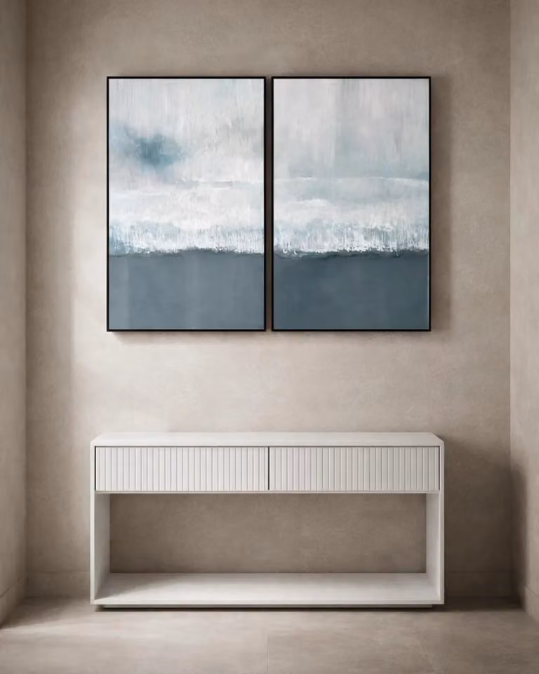 Tommy Franks Coastline Abstract Canvas Wall Art in Blue and Black, W: 150.0 cm, H: 100.0 cm