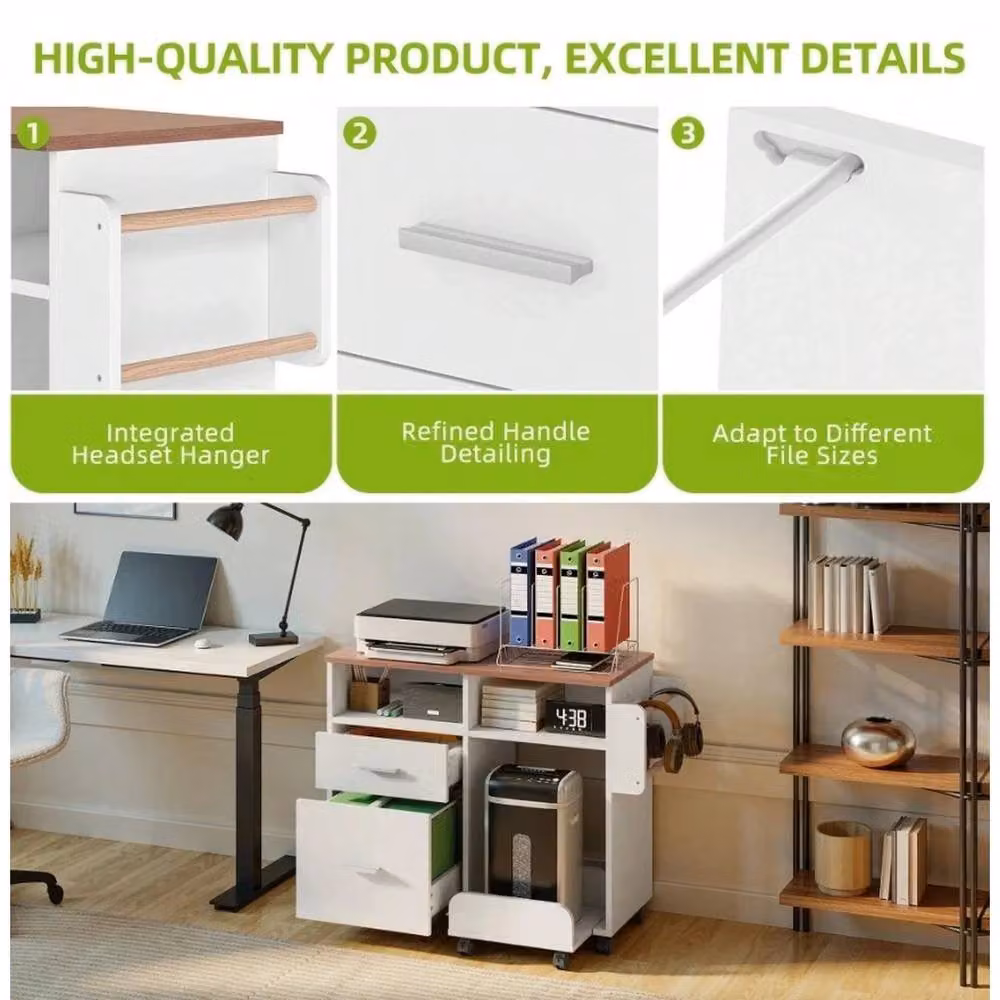 VOGREX White Mobile Printer Stand and File Cabinet with Castors – 4