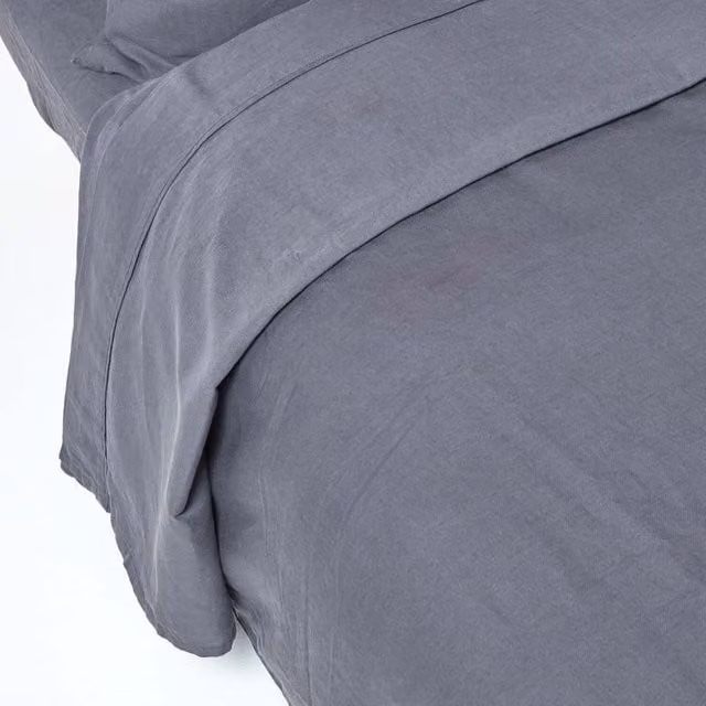 Homescapes Linen and Cotton Single Flat Sheet, Dark Grey, W: 90 cm, L: 200 cm